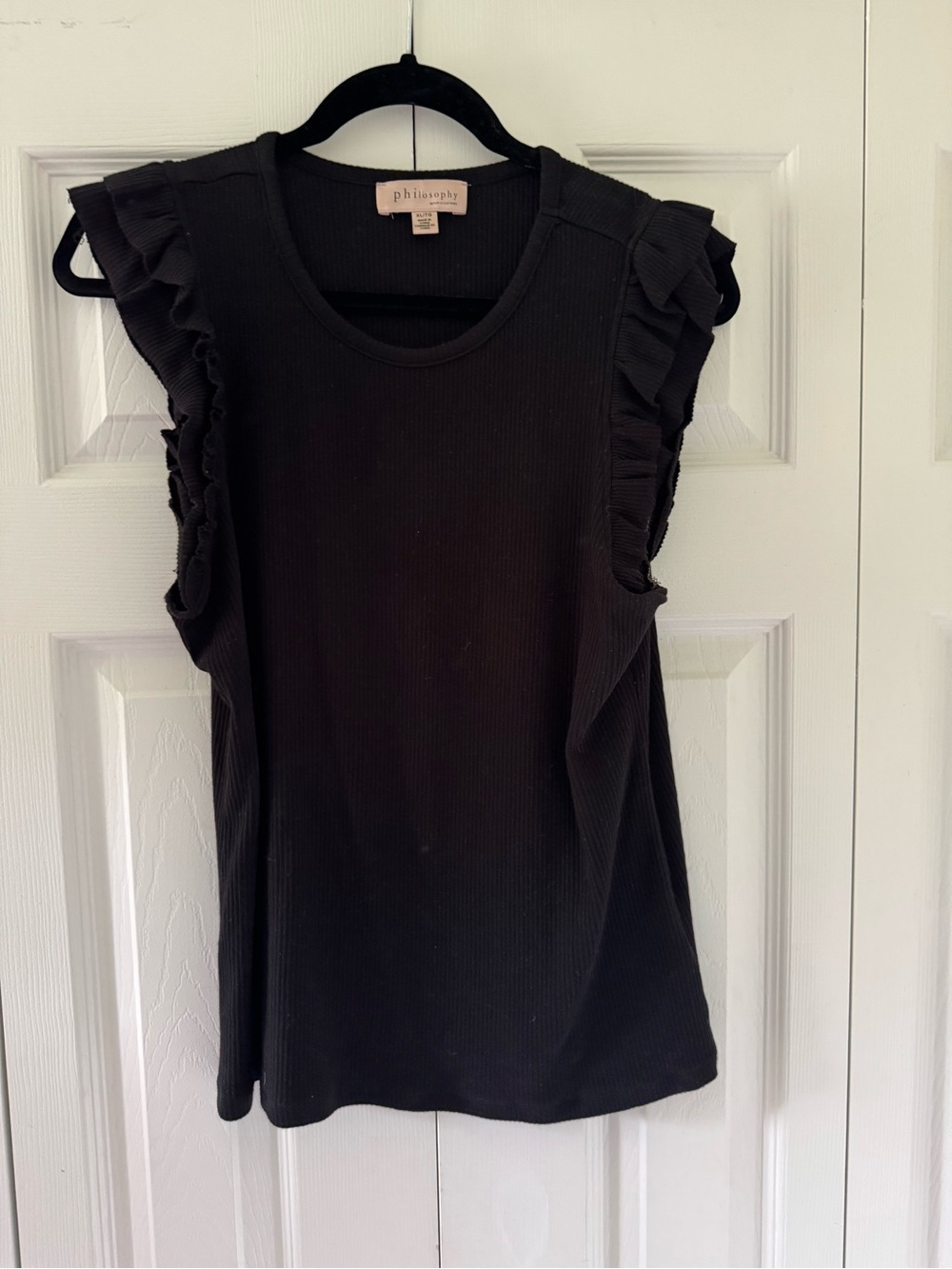 Philosophy Black Ruffle-Trim Ribbed Tank